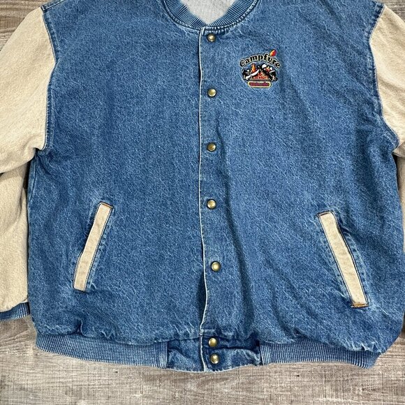Men’s Campfyre Bomber Jacket Size XXL LA Loving Snap Up Denim Varsity Jacket - Picture 4 of 12